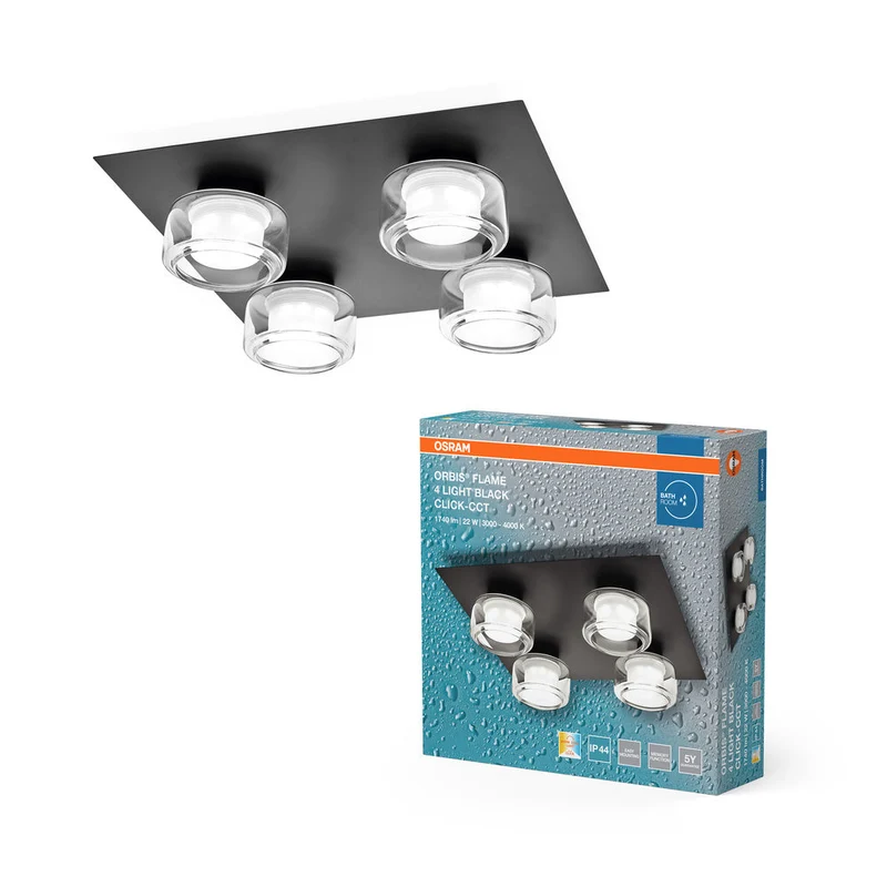 OSRAM ORBIS Flamme Plafonnier de salle de bain 22W Click CCT IP44 noir