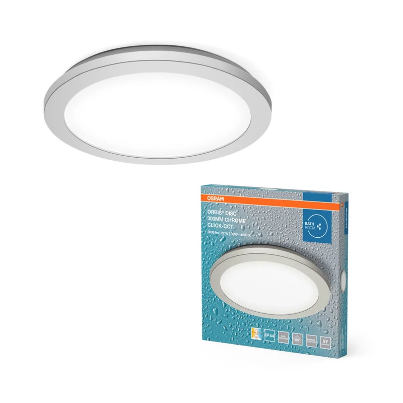 OSRAM ORBIS Disc Plafonnier de salle de bain 30cm 22W Click CCT IP44 Chrome