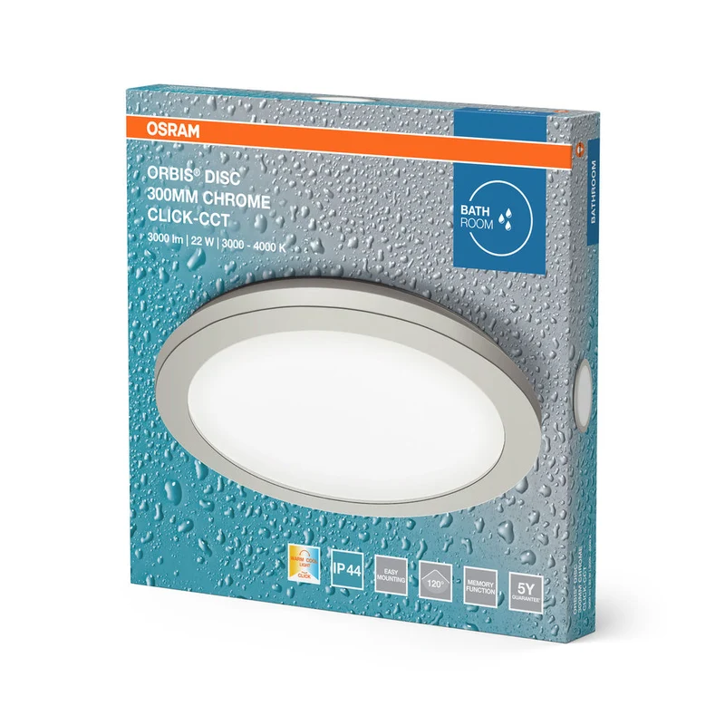 OSRAM ORBIS Disc Plafonnier de salle de bain 30cm 22W Click CCT IP44 Chrome