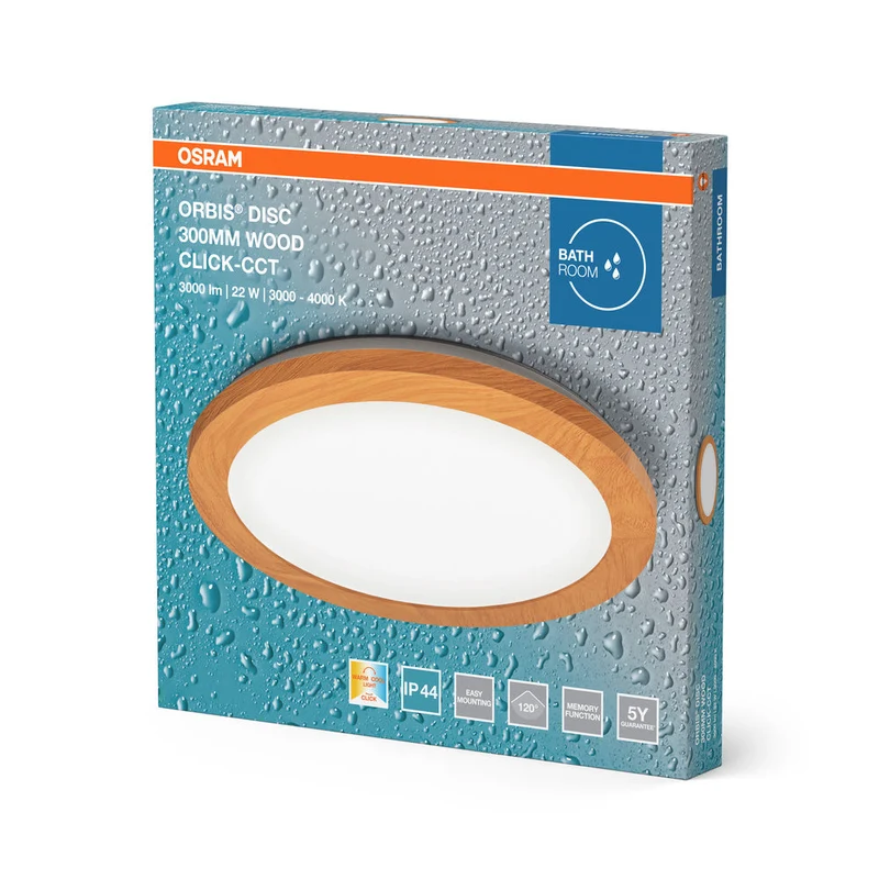 OSRAM ORBIS Disc Plafonnier de salle de bain 30cm 22W IP44 Décor bois