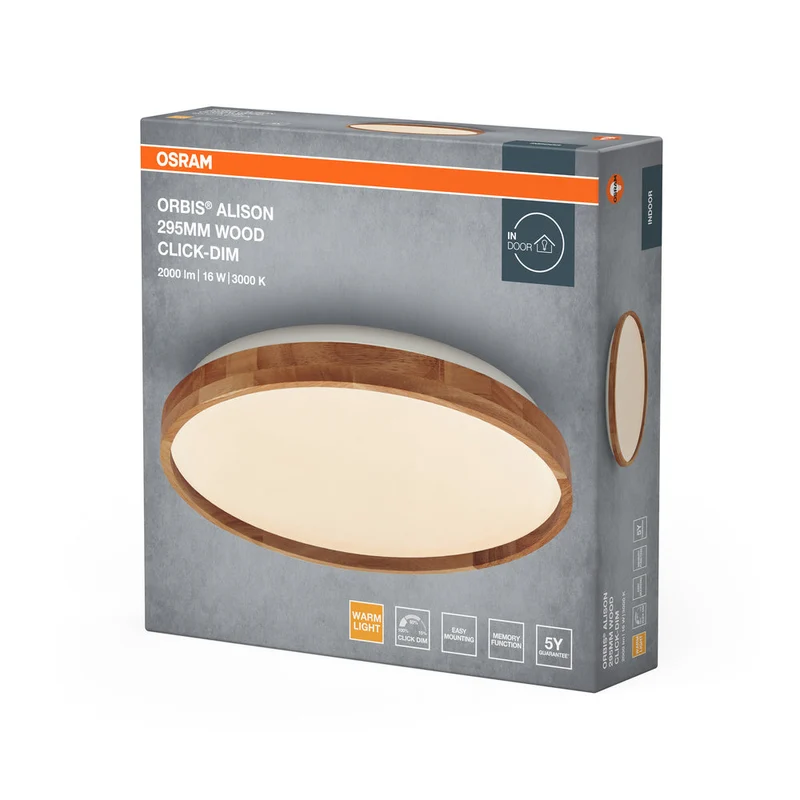 OSRAM ORBIS Alison plafonnier 16W dimmable Click-DIM 295mm décor bois