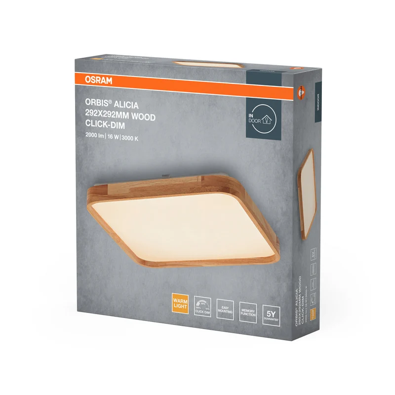 OSRAM ORBIS Alicia plafonnier dimmable Click-DIM 16W 292x292mm décor bois