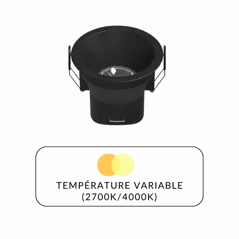 Spot LED Encastrable 9W IP44 Dimmable Noir CCT Ø85mm - 2700K/4000K - Pack de 10