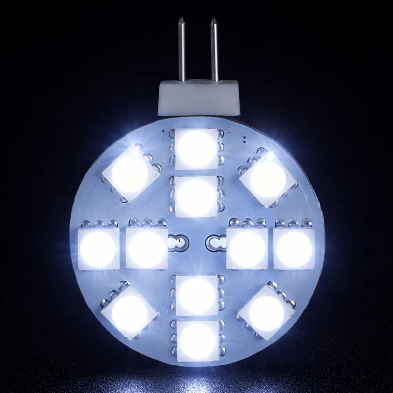 4 Pack 2.2 Watt (25 Watt Equivalent) DC12V Flat Round Wafer Disc Light Bulb G4 Bi-pin base Lamps with 12 pcs Tri-Chip LED SMD5050
