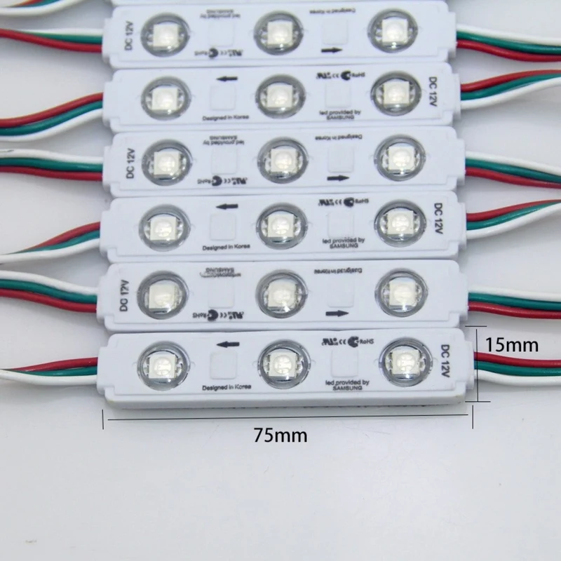 WS2811 RGBIC Addressable LED Module String Light, 20pcs/String, SMD5050, 75×15mm, 1.2W DC12V IP65 Waterproof Pixel LED Light for Outdoor Storefront & Channel Letter Signage (Controller & Power Supply Not Included)