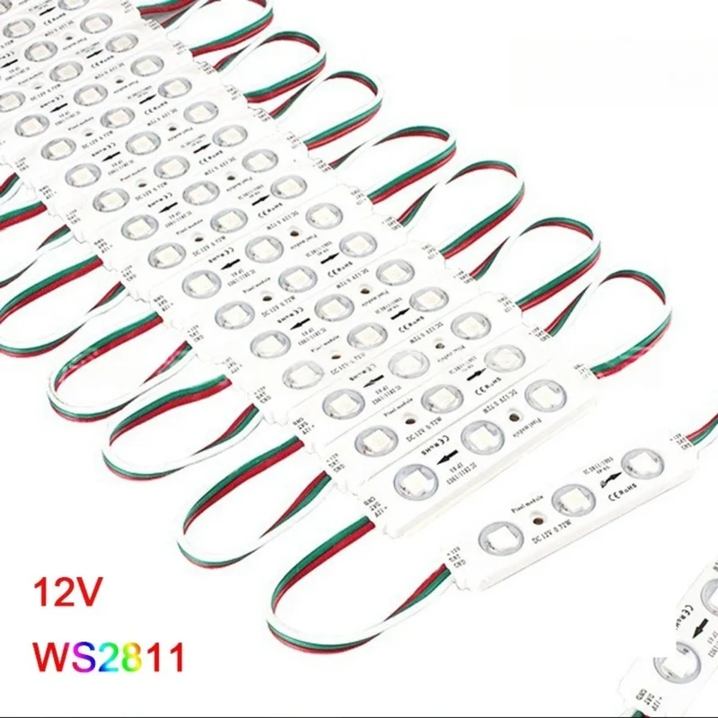 WS2811 RGBIC Addressable LED Module String Light, 20pcs/String, SMD5050, 75×15mm, 1.2W DC12V IP65 Waterproof Pixel LED Light for Outdoor Storefront & Channel Letter Signage (Controller & Power Supply Not Included)
