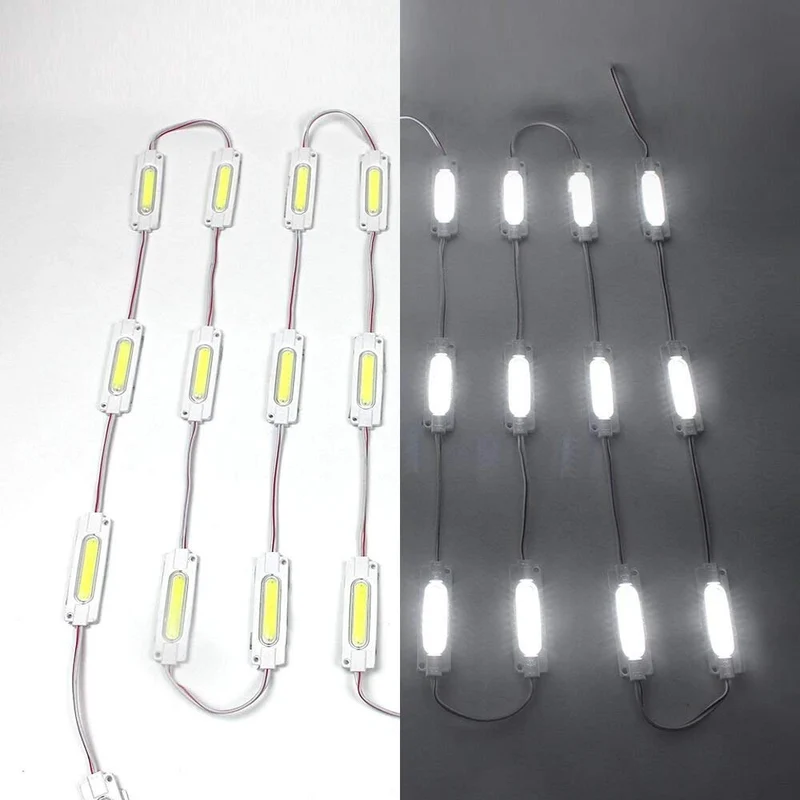 COB LED Module String – 1.8 W | 150 lm | 70×19 mm | 160° Beam | DC 12 V | Waterproof IP65 (20-pcs String) for Channel Letters & Signage– 6500K / 3000K / Red / Green / Blue / Yellow / Pink