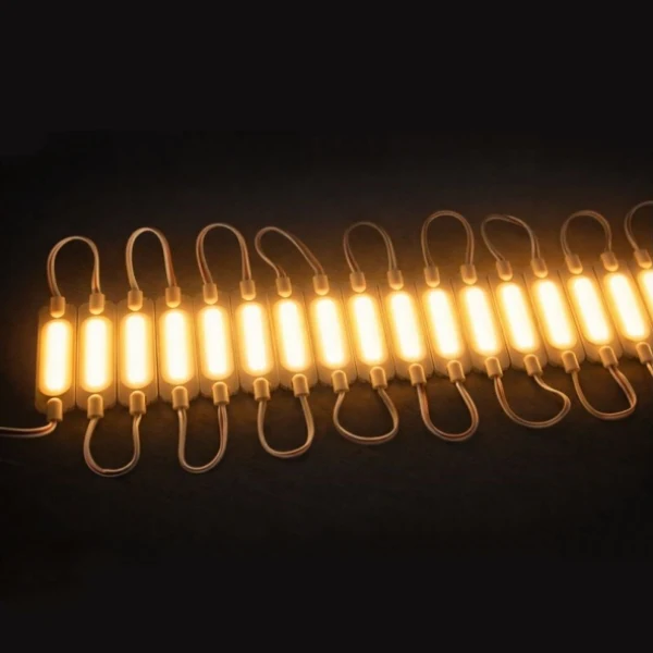 COB LED Module String – 1.8 W | 150 lm | 70×19 mm | 160° Beam | DC 12 V | Waterproof IP65 (20-pcs String) for Channel Letters & Signage– 6500K / 3000K / Red / Green / Blue / Yellow / Pink
