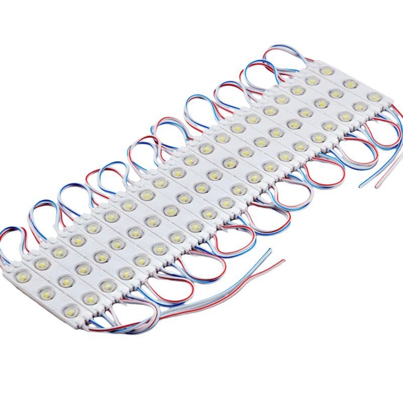 SMD2835 LED Module String – 3 LEDs/Module | 1.5 W 130 lm | 60×13 mm | DC 12 V | IP65 Waterproof with Adhesive Tape | for Light Box & Channel Letter Signage (20-pcs/String)– 10000K / 6500K / 4000K / 3000K / Red / Green / Blue / Yellow / Pink