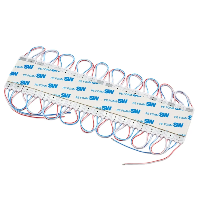 SMD2835 LED Module String – 3 LEDs/Module | 1.5 W 130 lm | 60×13 mm | DC 12 V | IP65 Waterproof with Adhesive Tape | for Light Box & Channel Letter Signage (20-pcs/String)– 10000K / 6500K / 4000K / 3000K / Red / Green / Blue / Yellow / Pink