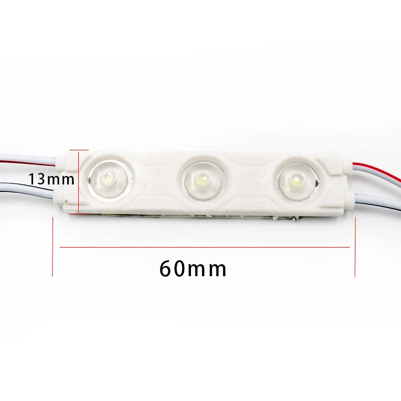 SMD2835 LED Module String – 3 LEDs/Module | 1.5 W 130 lm | 60×13 mm | DC 12 V | IP65 Waterproof with Adhesive Tape | for Light Box & Channel Letter Signage (20-pcs/String)– 10000K / 6500K / 4000K / 3000K / Red / Green / Blue / Yellow / Pink