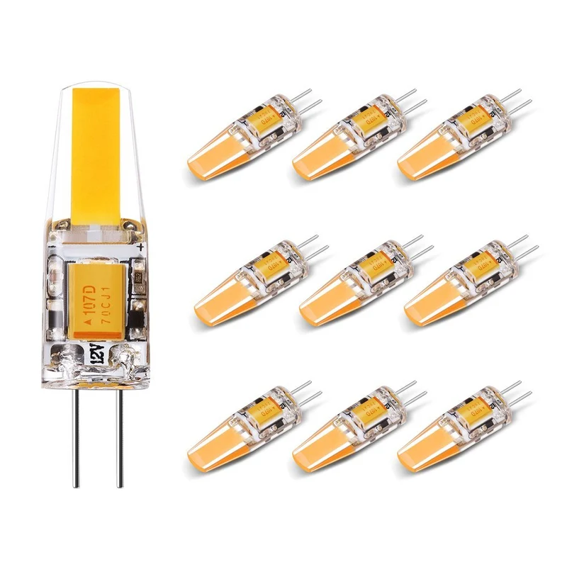 10 Pack G4 LED Light Bulb Bi-Pin base Silicon Encapsulation 12V 2 Watt 1505 COB LEDs CRI>80 160-180Lumen AC/DC 10-20V 20W Equivalent Halogen LED Replacement
