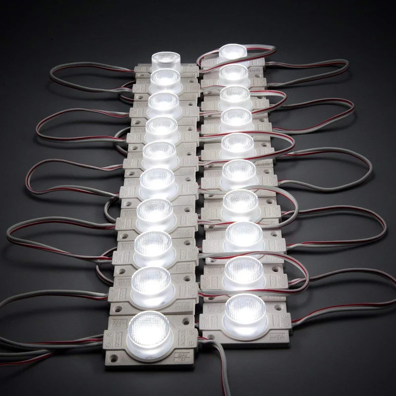 12V 1.5W LED Module with Lens, 20pcs/String, 150LM, IP65 Waterproof Sign Module for Light Box, Channel Letter, and Signage Backlighting – 6500K / 3000K / Red / Green / Blue / Yellow / Pink