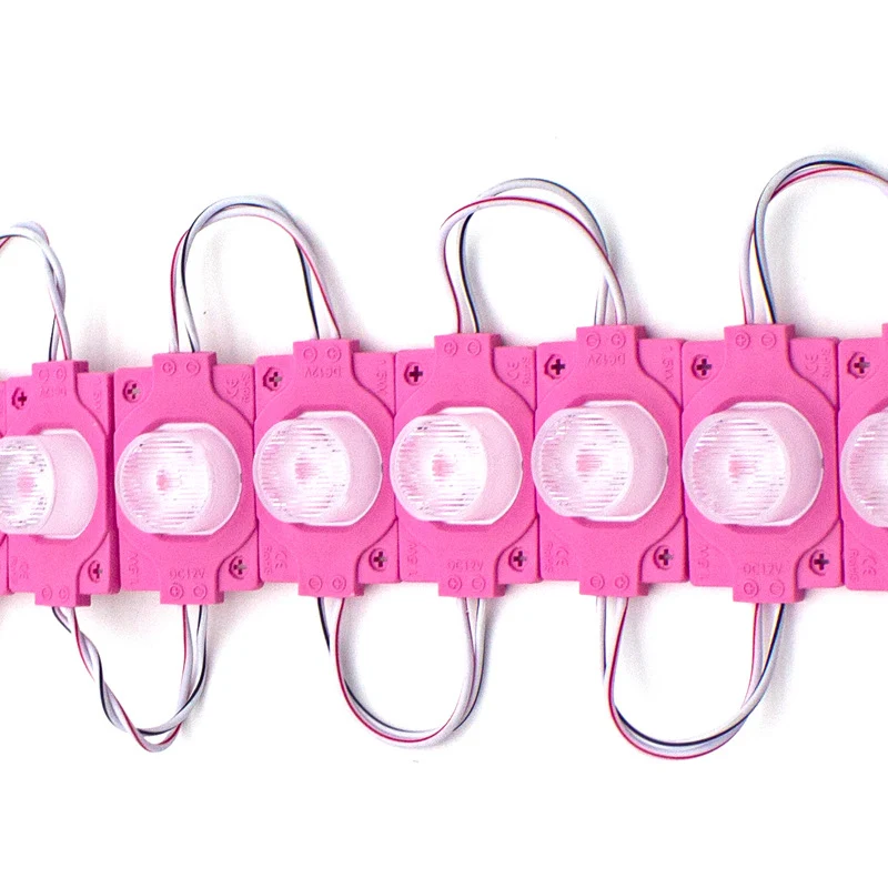 12V 1.5W LED Module with Lens, 20pcs/String, 150LM, IP65 Waterproof Sign Module for Light Box, Channel Letter, and Signage Backlighting – 6500K / 3000K / Red / Green / Blue / Yellow / Pink
