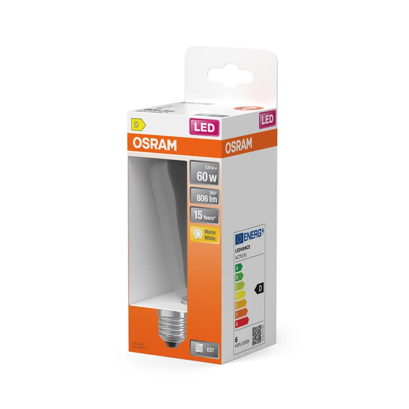 OSRAM LED Lampe LED Rétrofit CLASSIC ST 6.5W 827 Clair E27, 806 lm, 2700 K, Blanc chaud