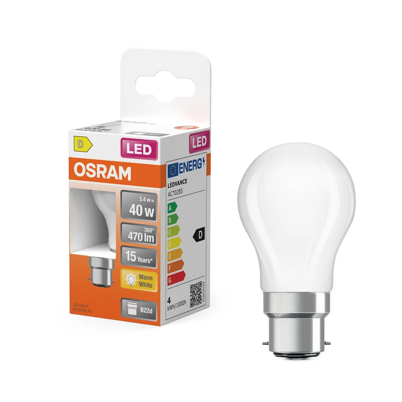 OSRAM LED Lampe LED Rétrofit CLASSIC P 4W 827 Givré B22d, 470 lm, 2700 K, Blanc chaud