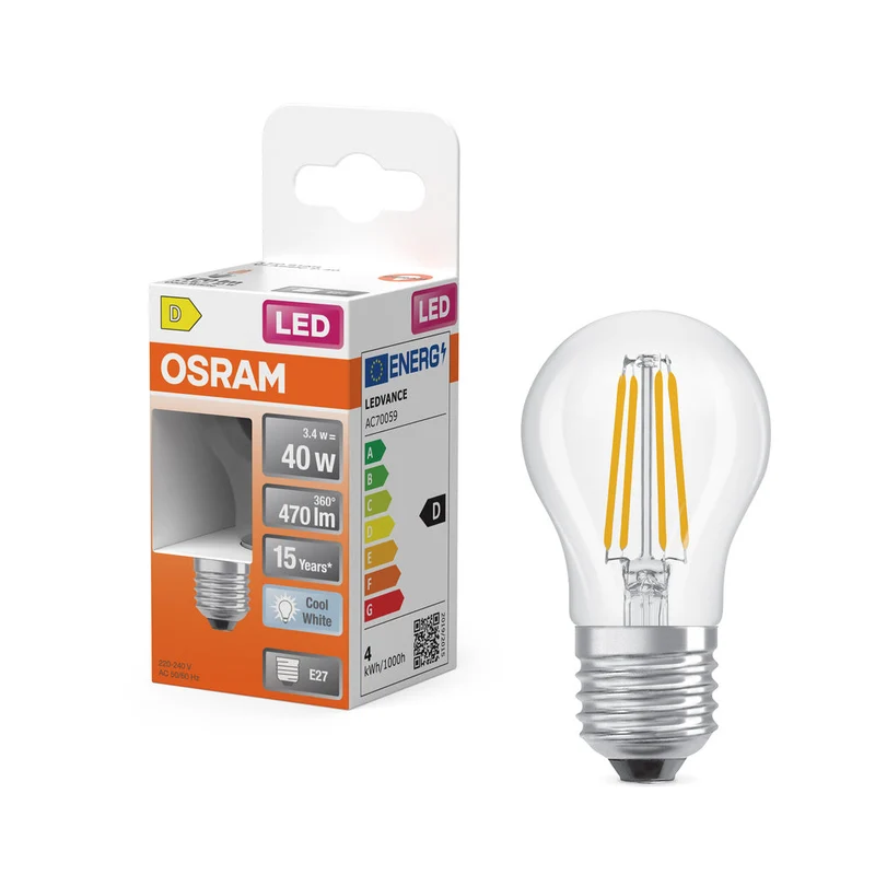 OSRAM Rétrofit Classic P LED Lampe (ex 40W) 4W / 4000K Blanc froid E27