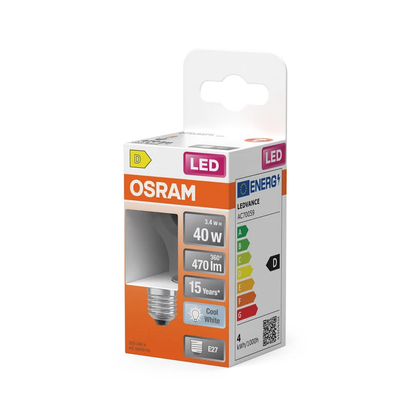 OSRAM Rétrofit Classic P LED Lampe (ex 40W) 4W / 4000K Blanc froid E27