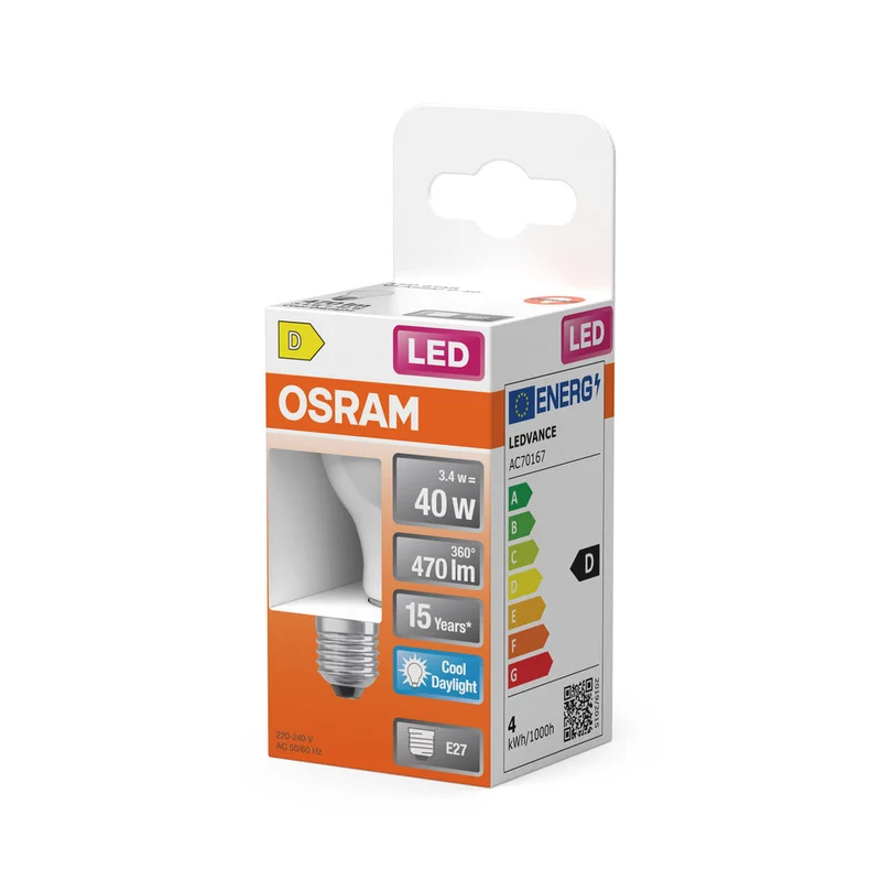 OSRAM Rétrofit Classic P Cool Daylight LED Lampe (ex 40W) 4,5W / 6500K Blanc froid E27