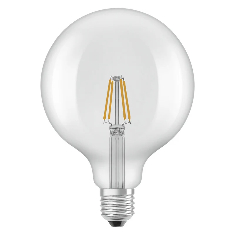 OSRAM lampes LED, forme classique boule, remplacement 40 watts, E27, G125, 2700 kelvin, blanc chaud, verre clair, paquet simple