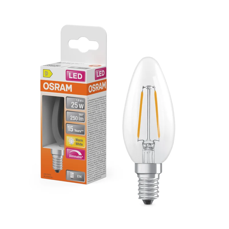 OSRAM LED Lampe LED Rétrofit CLASSIC B DIM 2.8W 827 Clair E14, 250 lm, 2700 K, Blanc chaud