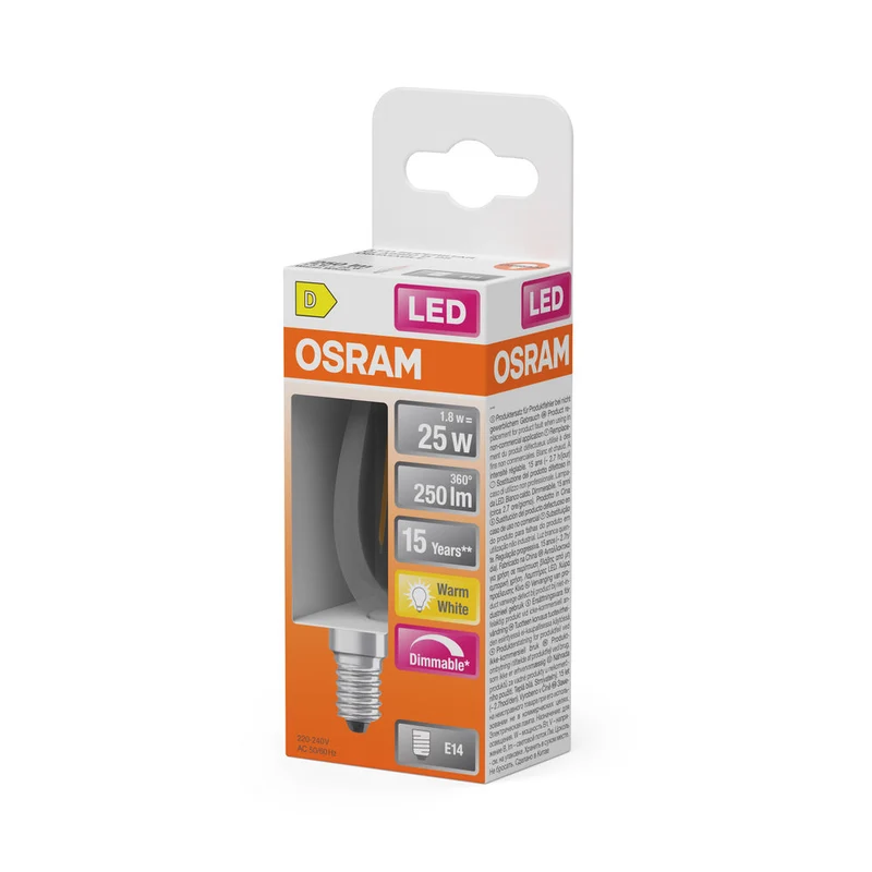 OSRAM LED Lampe LED Rétrofit CLASSIC B DIM 2.8W 827 Clair E14, 250 lm, 2700 K, Blanc chaud