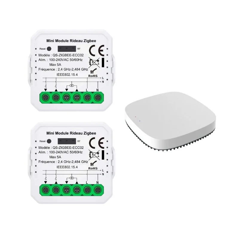 Module Interrupteur pour Volet Roulant Zigbee (2 pièces) + passerelle Zigbee