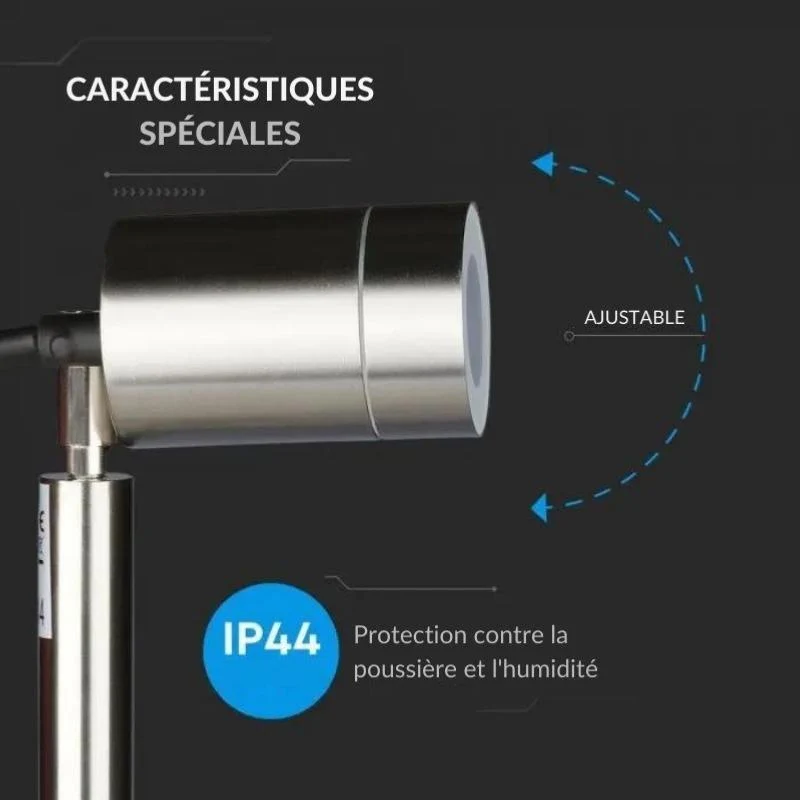 Spot Extérieur à Piquer Acier Inoxydable IP44 pour Ampoule GU10