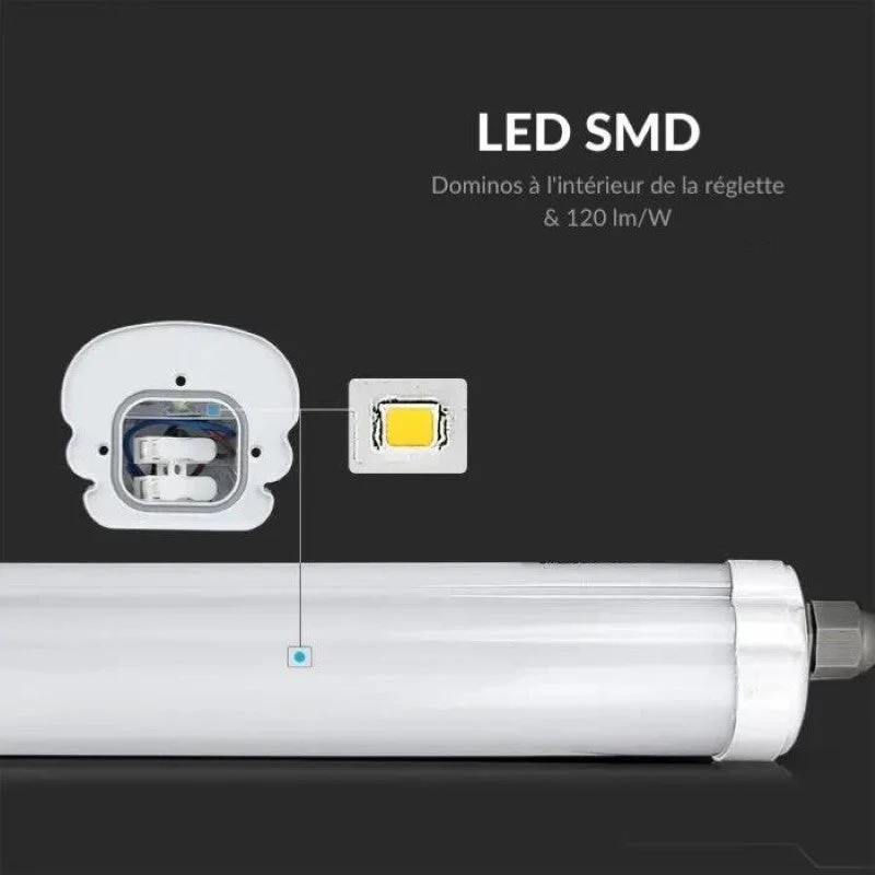 Réglette LED étanche 120cm 36W IP65 120lm/W Interconnectable