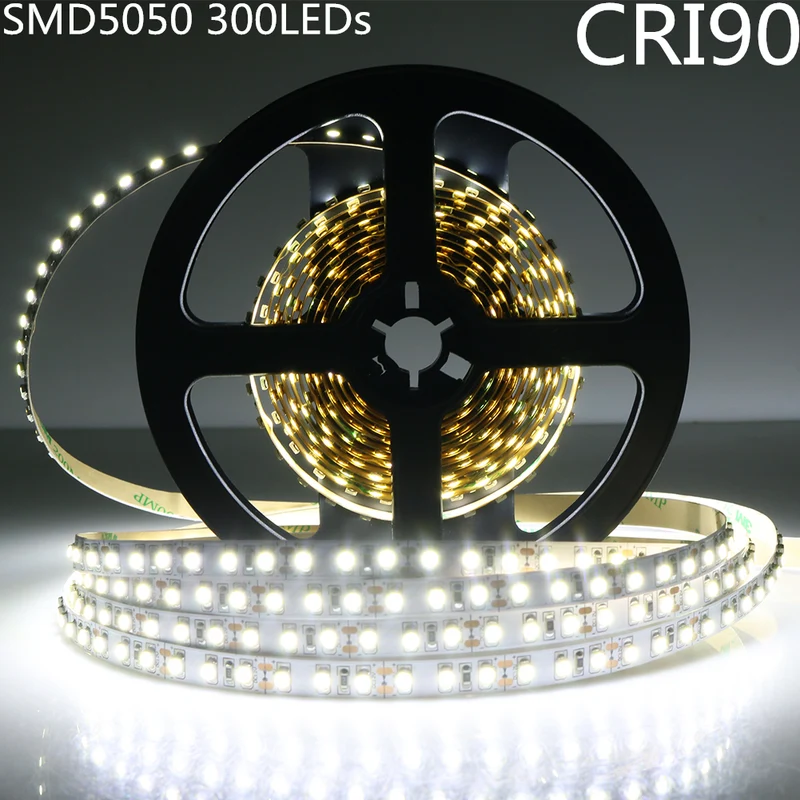 High CRI 90 LED Strip Lights, 5Meters (16.4ft) SMD5050-300, 60 LEDs 900LM Per Meter, DC 12V Dimmable Flexible LED Strips,10mm Wide Tape