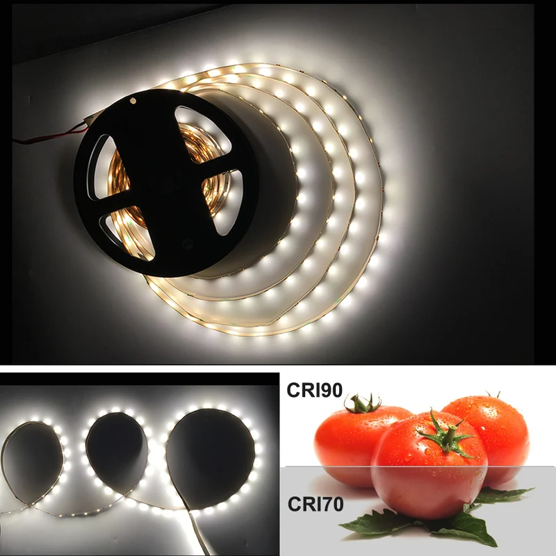 High CRI 90 LED Strips, Flexible 5M LED Strips, SMD2835-300 60 LEDs Per Meter 8mm Wide Tape