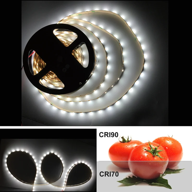 High CRI 90 LED Strips, Flexible 5M LED Strips, SMD2835-300 60 LEDs Per Meter 8mm Wide Tape