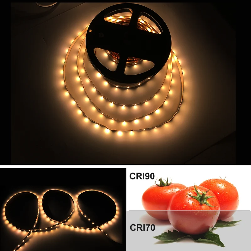 High CRI 90 LED Strips, Flexible 5M LED Strips, SMD2835-300 60 LEDs Per Meter 8mm Wide Tape