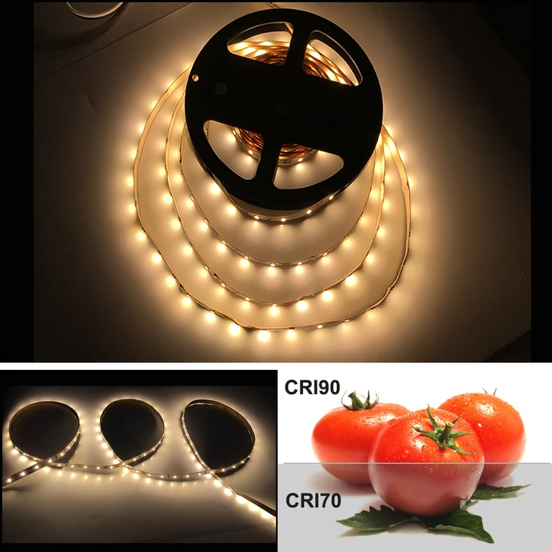 High CRI 90 LED Strips, Flexible 5M LED Strips, SMD2835-300 60 LEDs Per Meter 8mm Wide Tape