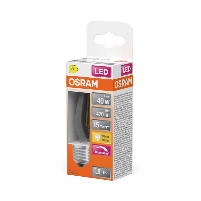 OSRAM LED Lampe LED Rétrofit CLASSIC B DIM 4.8W 827 Clair E27, 470 lm, 2700 K, Blanc chaud