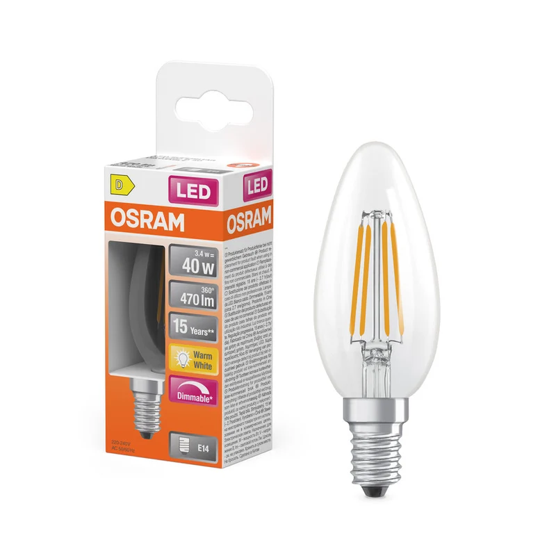 OSRAM Rétrofit Classic B LED Lampe forme bougie dimmable (ex 40W) 5W / 2700K Blanc chaud, E14