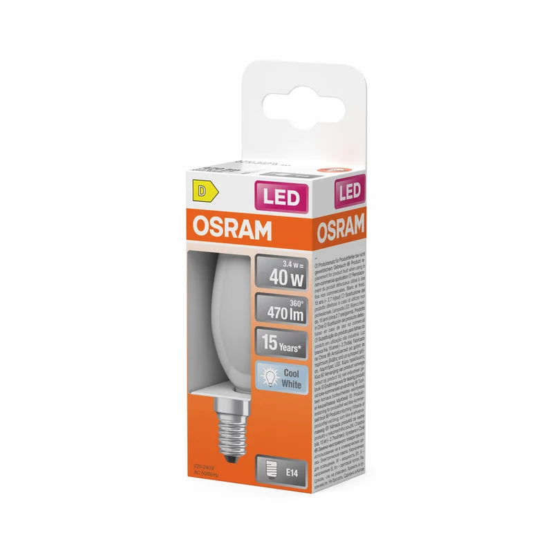 OSRAM Rétrofit Classic B LED Lampe forme bougie mate (ex 40W) 4W / 4000K Blanc froid E14
