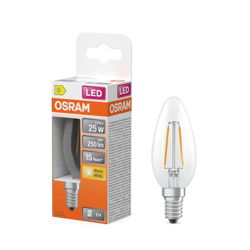 OSRAM Rétrofit Classic B LED Lampe forme bougie (ex 25W) 2,5W / 2700K Blanc chaud E14