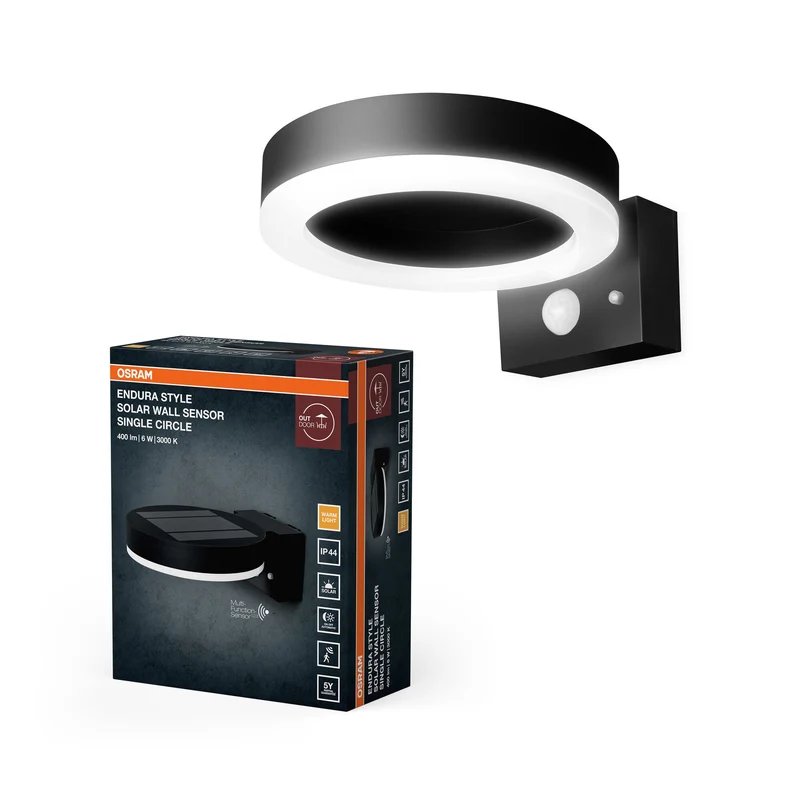 OSRAM ENDURA® Style Applique Solaire LED Cercle Unique avec Capteur 6W / 3000K Blanc Chaud