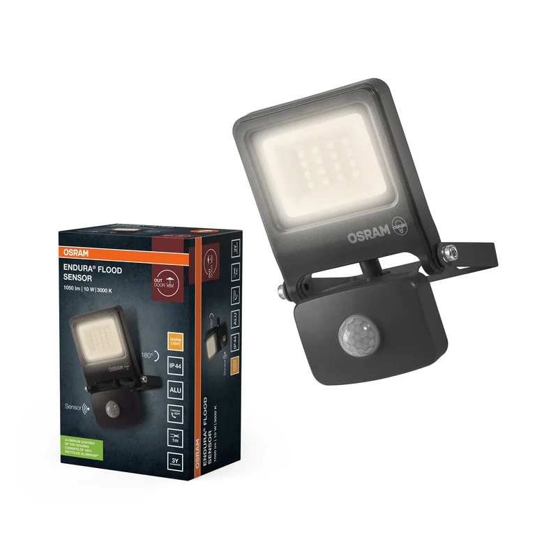 OSRAM LED Fluter, lampe pour applications extérieures, capteur de mouvement intégré, blanc chaud, 125,0 mm x 101,0 mm x 29,0 mm, ENDURA FLOOD