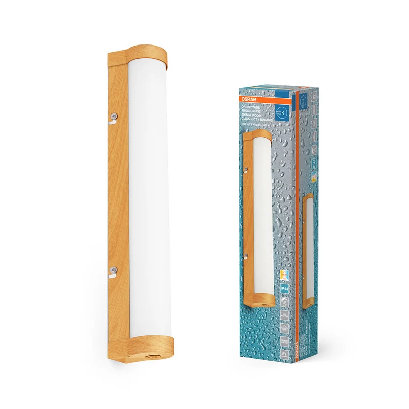 OSRAM ORBIS Tube miroir de salle de bain applique murale verre givré 9W 40cm décor bois