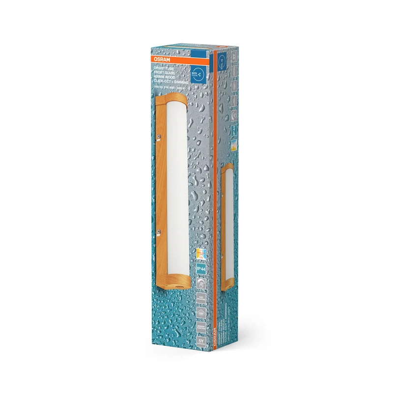 OSRAM ORBIS Tube miroir de salle de bain applique murale verre givré 9W 40cm décor bois