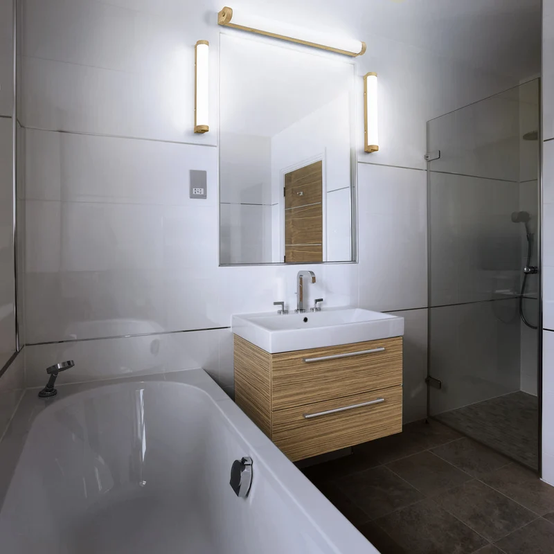 OSRAM ORBIS Tube miroir de salle de bain applique murale verre givré 9W 40cm décor bois