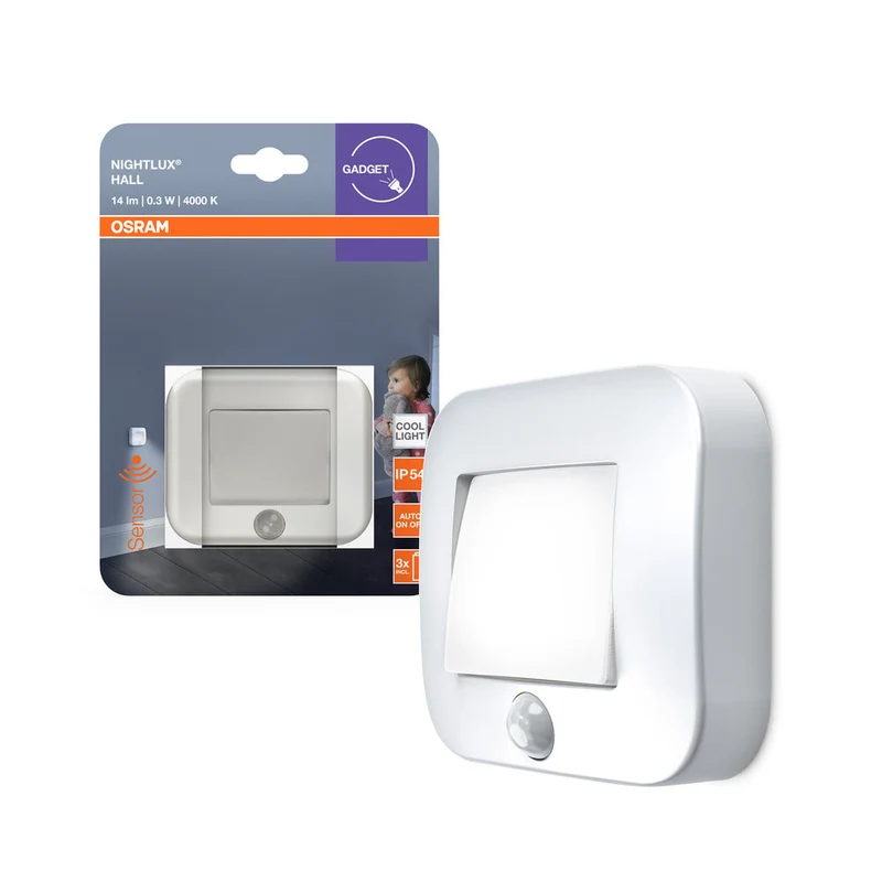 OSRAM NIGHTLUX® veilleuse LED de hall à piles avec capteur 0,3W / 4000K blanc froid, blanc
