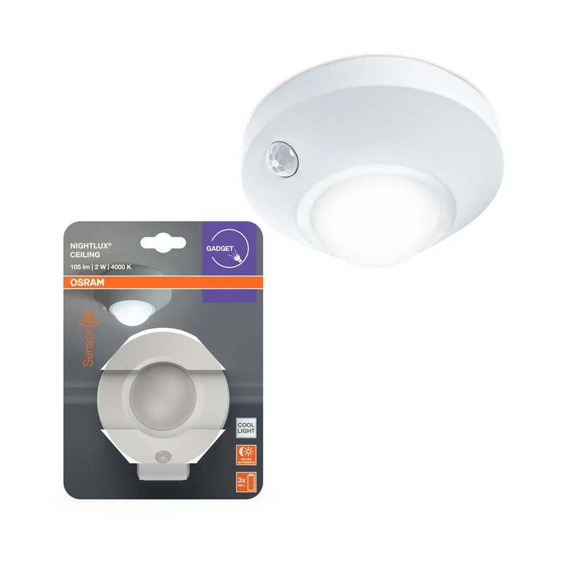 OSRAM NIGHTLUX® LED Plafonnier / Veilleuse avec capteur alimentée par batterie 2W / 4000K Blanc froid, blanc