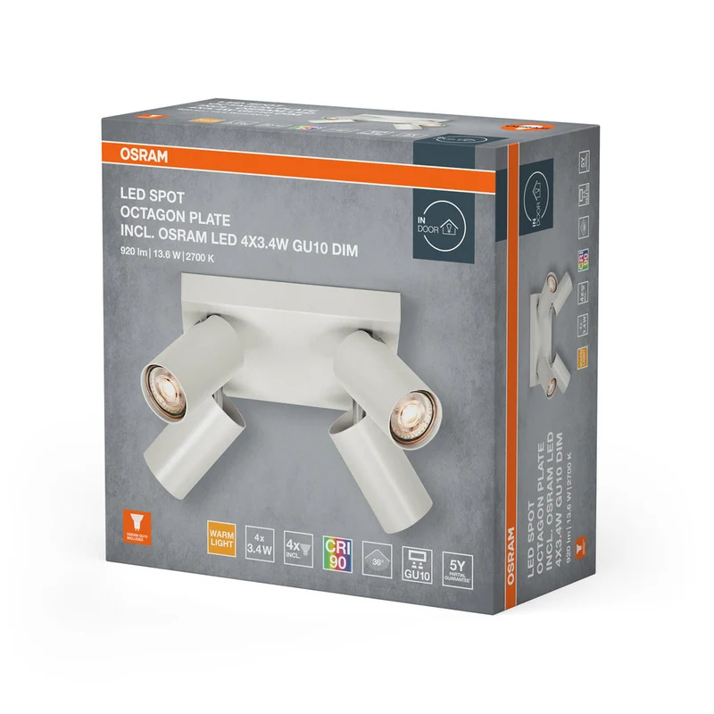 OSRAM LED SPOT OCTAGON PL Plafonnier 4 x 3,4W, GU10, 920lm, blanc