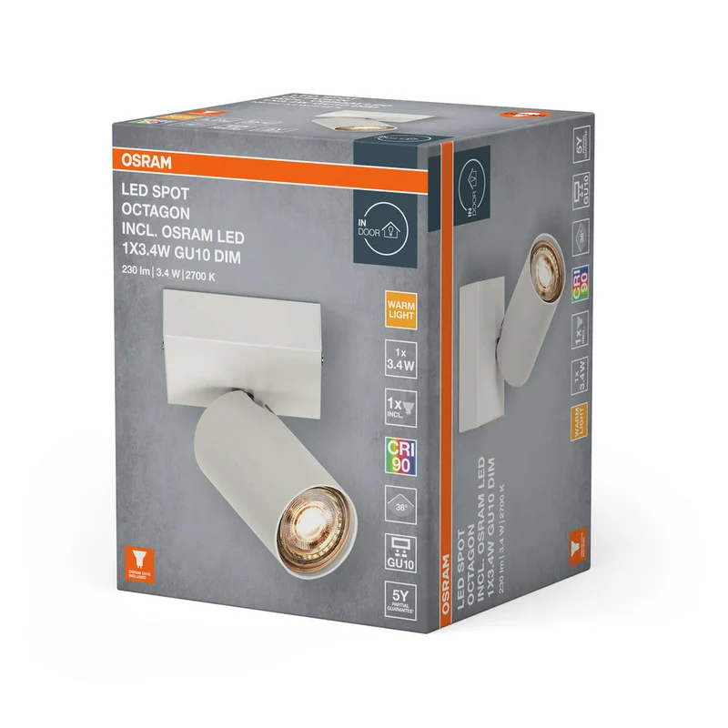 OSRAM LED SPOT OCTAGON Plafonnier / Applique murale 3,4W, GU10, 230lm, blanc