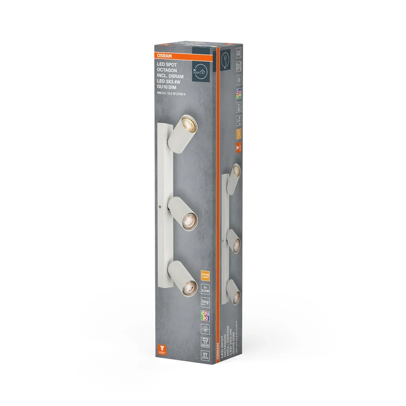 OSRAM LED SPOT OCTAGON Plafonnier 3 x 3,4W, GU10, 690lm, blanc