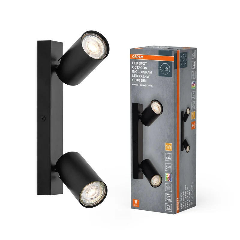 OSRAM LED SPOT OCTAGON Plafonnier 2 x 3,4W, GU10, 460lm, noir
