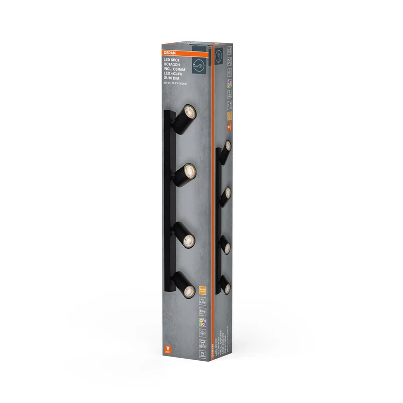 OSRAM LED SPOT OCTAGON Plafonnier 4 x 3,4W, GU10, 920lm, noir